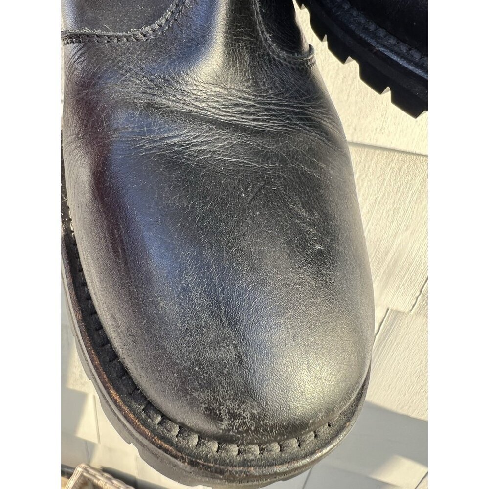 BURBERRY black leather biker moto tall lug sole boots biker designer 39.5 - Picture 15 of 16